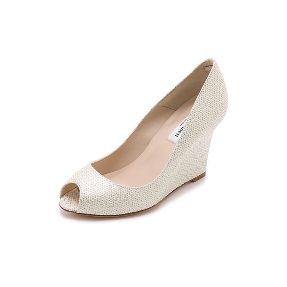 L.K. Bennett Erica Soft Gold Peep Toe Wedges